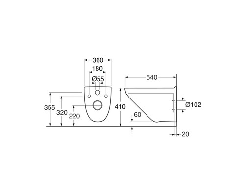 Teknisk ritning av en toalett med mått