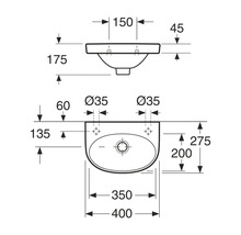 Teknisk ritning av ett tvättställ med mått