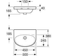Teknisk ritning av ett tvättställ med mått