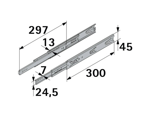 Ritning av en lådskena med måttangivelser