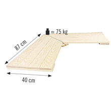 Träkonstruktionsdel med måtten 87 cm x 40 cm, lastkapacitet 75 kg