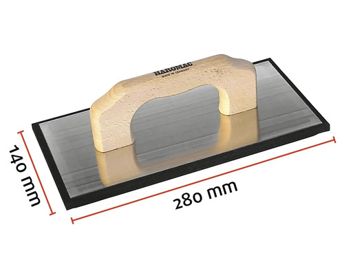 Glättare med trähandtag, blad cirka 280 mm långt och 140 mm brett