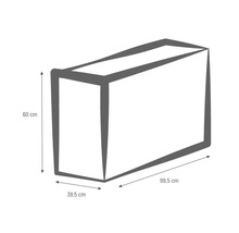 Bild med mått: höjd 60 cm, djup 39,5 cm, längd 99,5 cm
