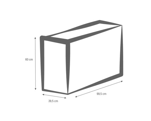 Bild med mått: höjd 60 cm, djup 39,5 cm, längd 99,5 cm