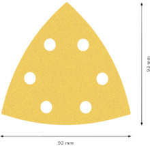 Triangulärt sandpapper med 6 hål, 93 millimeter