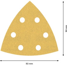 Triangulärt sandpapper med sex hål, 93 millimeter
