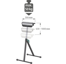 Materialstativ med en maximal lastkapacitet på 50 kilogram, 300 millimeter rullbredd och 630 till 1000 millimeter höjd