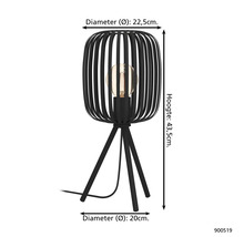 Svart bordslampa med måtten 43,5 cm höjd och 22,5 cm diameter