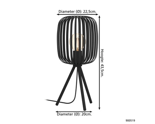 Svart bordslampa med måtten 43,5 cm höjd och 22,5 cm diameter