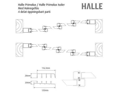 Halle Primolux Isoler monteringsskiss med måttangivelser