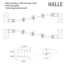Halle Primolux Isoler monteringsskiss med måttangivelser