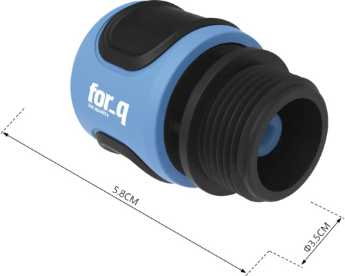 For_q logotyp, kranstycke med en diameter på 3,5 cm och en längd på 5,8 cm