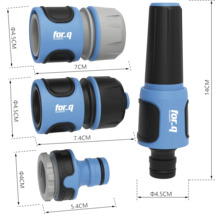 Trädgårdsslanganslutningsset med slangkoppling, vattenstopp och sprutmunstycke från for-q