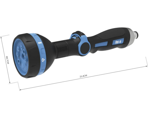 Trädgårdsspruta med en diameter på 6,7 centimeter och en längd på 25,4 centimeter.