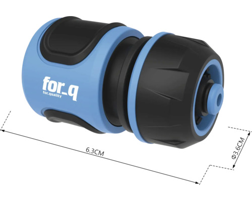 Trädgårdsslangkoppling med måtten 6,3 cm lång och 3,6 cm i diameter