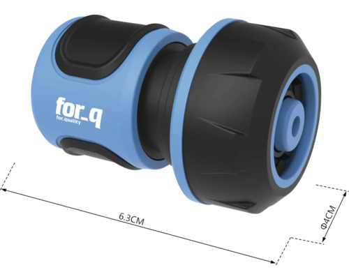 Trädgårdsslangkoppling med en längd på 6,3 centimeter och en diameter på 4 centimeter