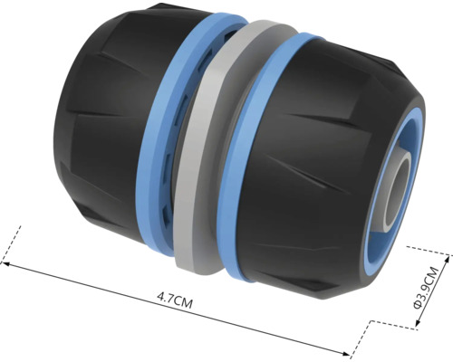 Trädgårdsslangkoppling med måtten 4,7 cm lång och 3,9 cm diameter