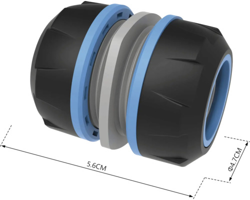 Rörkoppling med måtten 5,6 cm lång och 4,7 cm i diameter