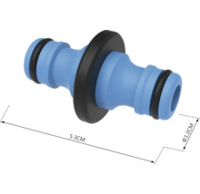 Trädgårdsslangkoppling med måtten 5,3 cm längd och 3,2 cm diameter