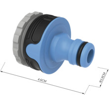 Trädgårdsslangkoppling med måtten 4,6 cm längd och 3,8 cm diameter