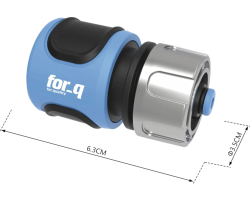 Trädgårdsslangskoppling som mäter 6,3 cm gånger 3,5 cm