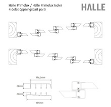 Halle Primolux Isoler detaljritning av 4-delad skjutdörr