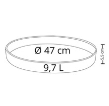 Blomfat med en diameter på 47 centimeter och en volym på 9,7 liter
