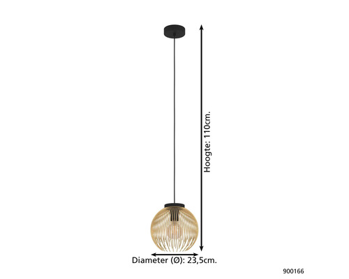 Pendellampa med en höjd på 110 cm och en diameter på 23,5 cm.