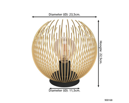 Bordslampa med en diameter på 23,5 cm, en höjd på 22,5 cm och en lampfotsdiameter på 11,5 cm