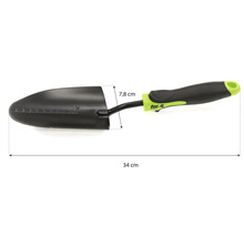 Trädgårdsspade med en längd på 34 cm och en bladlängd på 7,8 cm.