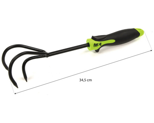 Trädgårdskultivator med tre tänder och en längd på 34,5 cm