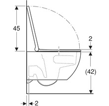 Teknisk ritning som visar sidovyn av en vägghängd toalett med sits inklusive mått för höjd och avstånd till vägg.