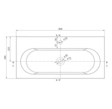 Teknisk ritning av ett tvättställ i vy ovanifrån med mått i millimeter. Bredd 800 millimeter, djup 380 millimeter.