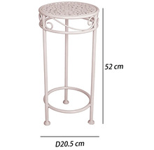 Rund blompall i metall med ornament, höjd 52 centimeter, diameter 20,5 centimeter.