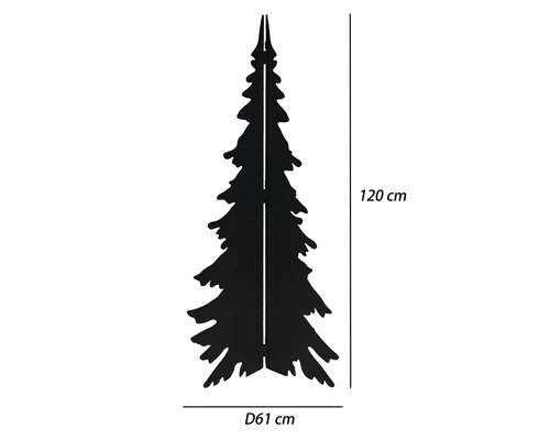 Julgranssiluett i metall med måtten 120 centimeter i höjd och 61 centimeter i diameter.