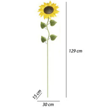 Trädgårdsdekoration i form av en solros, höjd 129 centimeter, bredd 30 centimeter, djup 15 centimeter.