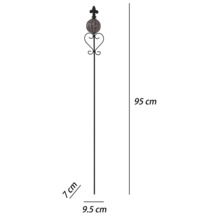 Dekorativ trädgårdsstav med glaskula och lilja. Höjd 95 centimeter, bredd 9,5 centimeter, djup 7 centimeter.