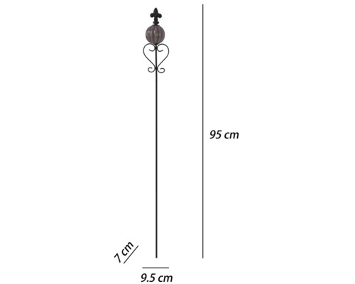 Dekorativ trädgårdsstav med glaskula och lilja. Höjd 95 centimeter, bredd 9,5 centimeter, djup 7 centimeter.
