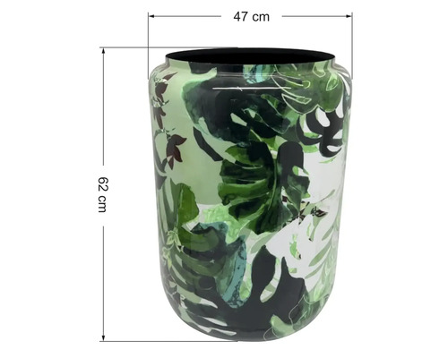 Kruka med bladmönster, höjd 62 centimeter, diameter 47 centimeter.