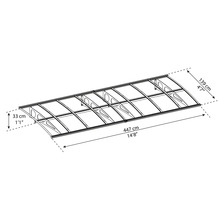 Måttritning entrétak med bredd 447 centimeter, djup 139 centimeter och höjd 33 centimeter. Konstruktion med flera konsoler.