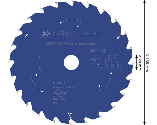 Bosch Expert Wood cordless cirkelsågklinga med 165 millimeters diameter och 20 millimeters håldiameter för batteridrivna cirkelsågar