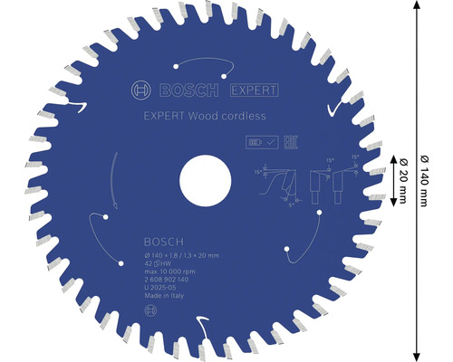 Bosch Expert Wood cordless cirkelsågklinga med 140 millimeter diameter och 42 tänder för batteridrivna cirkelsågar