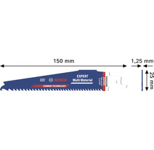 Bosch Expert Multi Material tigersågsblad, längd 150 millimeter, bredd 25 millimeter, tjocklek 1,25 millimeter.