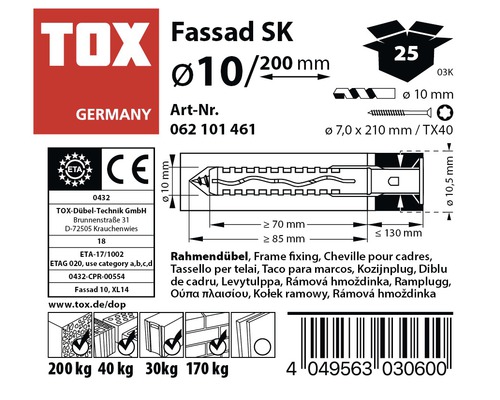 TOX Fassad SK plugg information