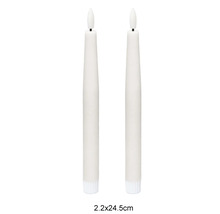 Två vita LED-antikljus av plast med måtten 2.2 gånger 24.5 centimeter.
