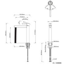 Teknisk ritning av en tvättställsblandare med mått i millimeter. Total höjd 317 millimeter, piphöjd 228 millimeter.
