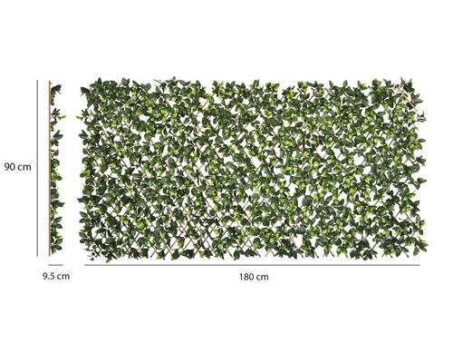 Konstgjord häck på utdragbar träspaljé, 180 gånger 90 centimeter, insynsskydd för trädgård och balkong.