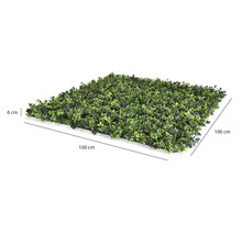 Konstgjord häckpanel med gröna blad, 100 centimeter gånger 100 centimeter, höjd 6 centimeter.