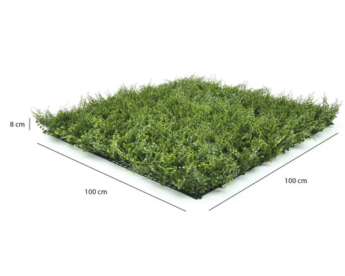 Konstgjord häckmatta 100 x 100 centimeter med 8 centimeter höjd, kvadratisk konstväxtvägg på plastgaller.