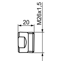 Teknisk ritning med måtten 20 och M26 gånger 1,5.
